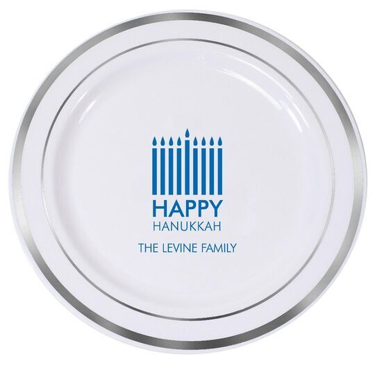 Modern Menorah Hanukkah Premium Banded Plastic Plates